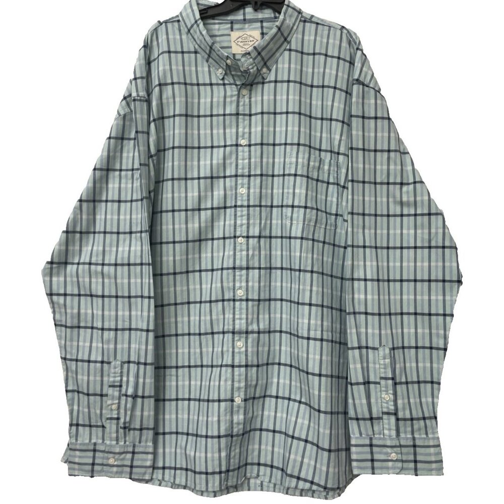 St. John's Bay Men's Size 5XL Tall Blue Plaid Long Sleeve Shirt Button NWT